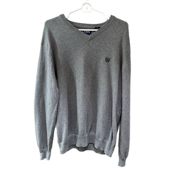 Chaps Mens Large Gray V-Neck Cotton Silk Knit Long Sleeve Pullover Sweater - Picture 1 of 5